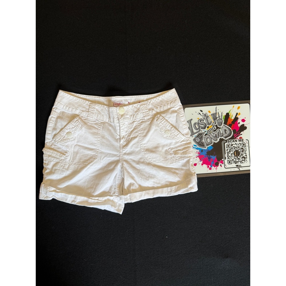 Candie's Cargo Shorts Womens 3 White Excellent Utility Y2K Cuffed Cotton Blend